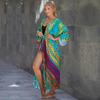 EDOLYNSA Bohemian Badeanzug Cover Up Retro Streifen Selbst Gürtel Frauen Sommer Kleidung Lange Kimono Kleid Beachwear Bikini Cover-ups Q1521