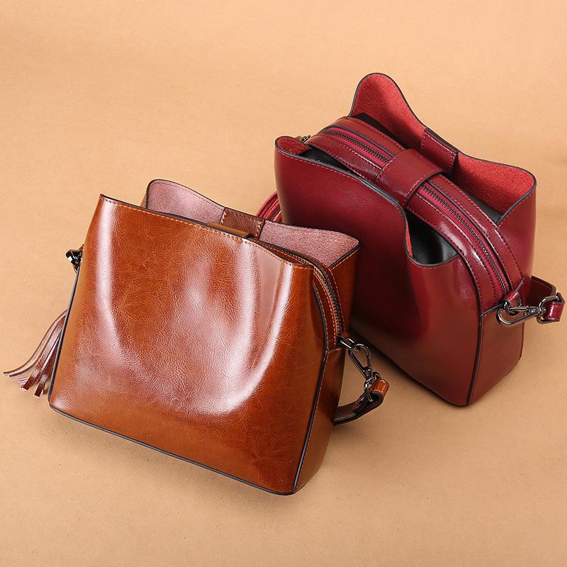 Top-grain Leather Women's Bag, High-end and Fashionable Tassel Handbag, Women's Crossbody Bag, Single-shoulder Small Bag
