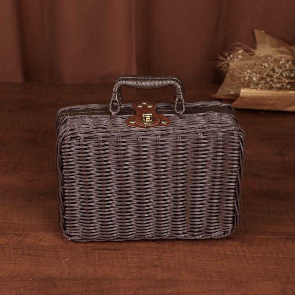 Household Picnic Woven Baskets Retro Jewelry Cosmetic Storage Case Wedding Suitcase ‘  Makeup