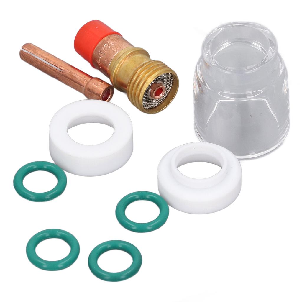 9-teiliges Set WIG Schweißbrenner Zubehör Spannhülse Gaslinse Glaskolben Dichtung O-Ring Schweißbrenner