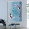 Kina Koi Cyan Gyotaku Välsignelse Tryck Affisch Kanvasmålning Modern Väggkonst Bilder För Vardagsrum Sovrum Heminredning