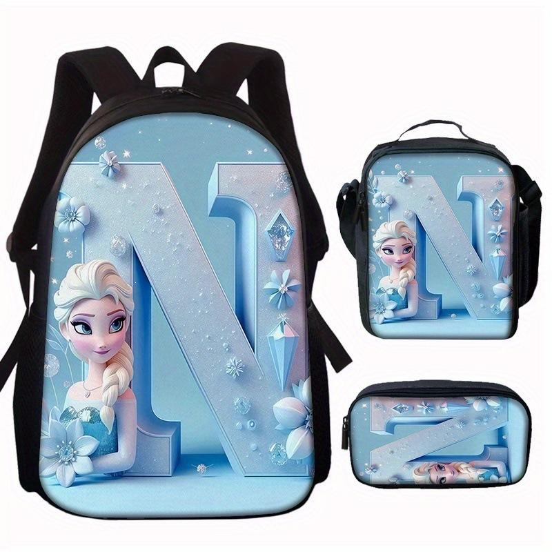 Zaino Scolastico Principessa Set da 3 Pezzi Grande Capacità Impermeabile Borsa a Spalla Astuccio Borsa a Tracolla per Bambini