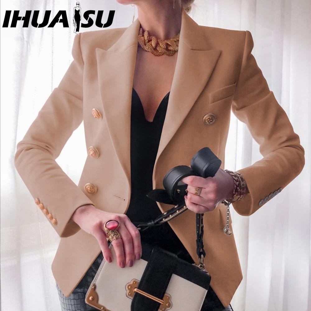 IHUASU Women's Vintage Casual Lattice Print Autumn Winter Long Sleeve POLO Neck Jackets & Coats