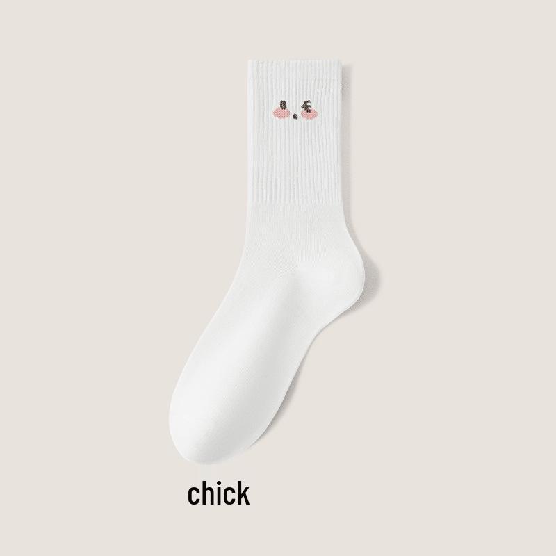 Breathable Cotton Mid-Calf Sports Socks: Spring-Summer Thin, Autumn-Winter Odor-Absorbing, Sweat-Wicking, Embroidered Long White Socks