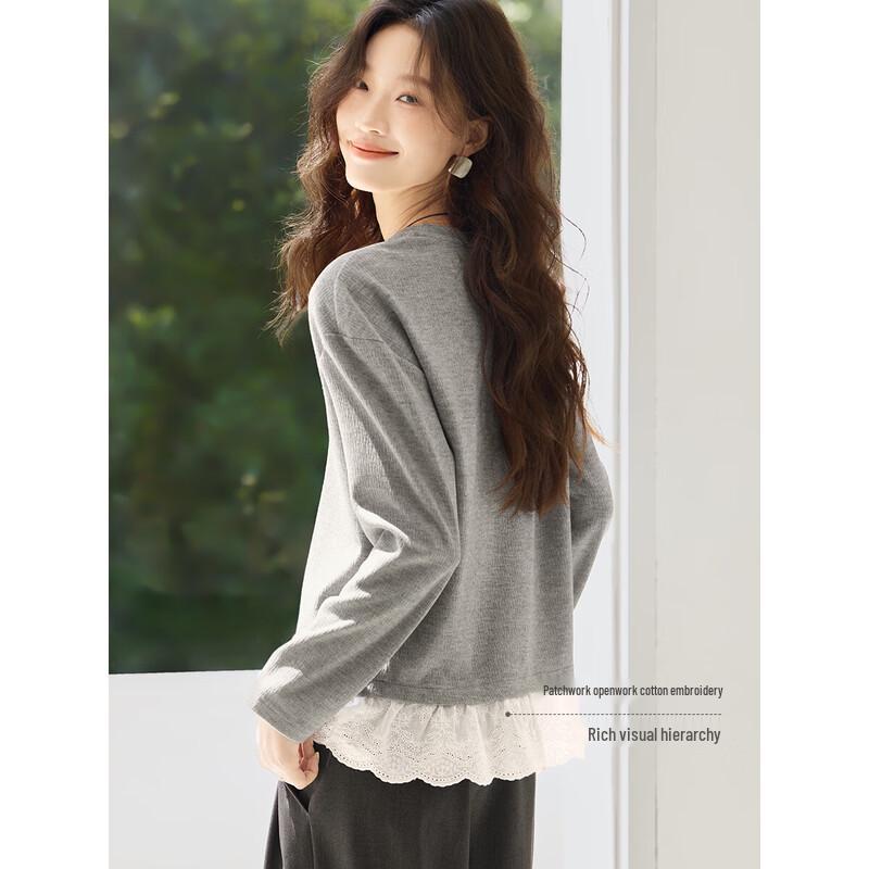 Damen Rundhals Casual Sweatshirt mit gespleißtem Saum