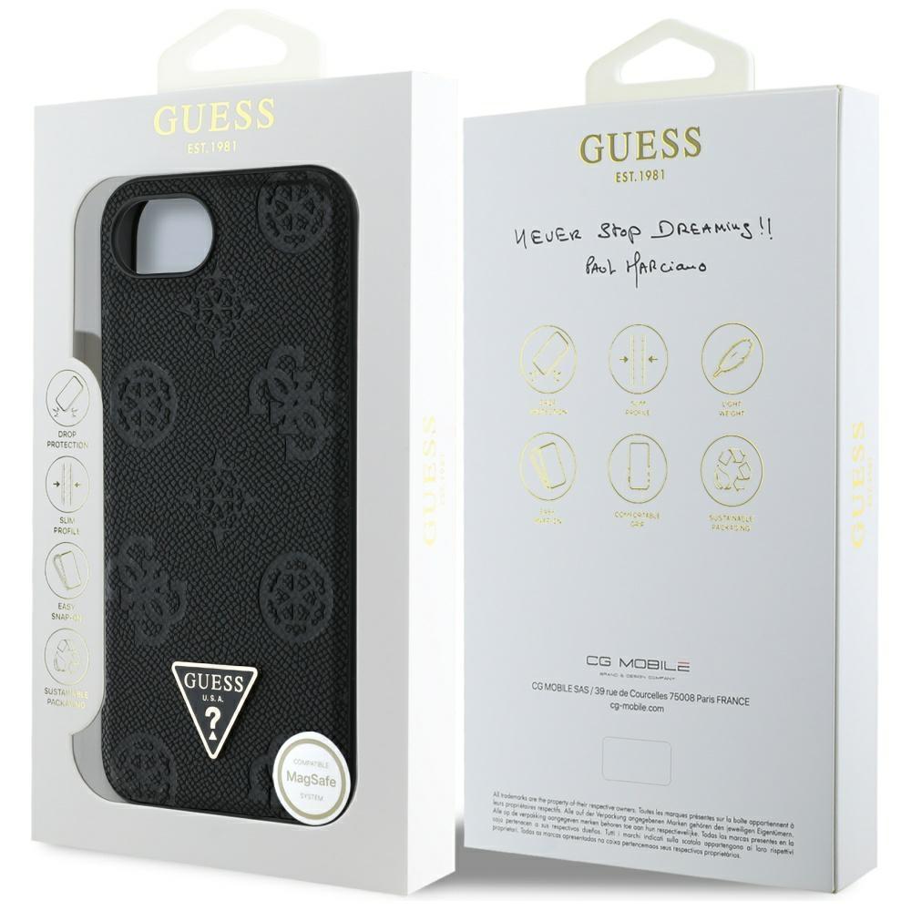 Etui Guess Grained Hot Stamp Peony       Triangle Logo Magsafe Do Iphone 16E Czarny