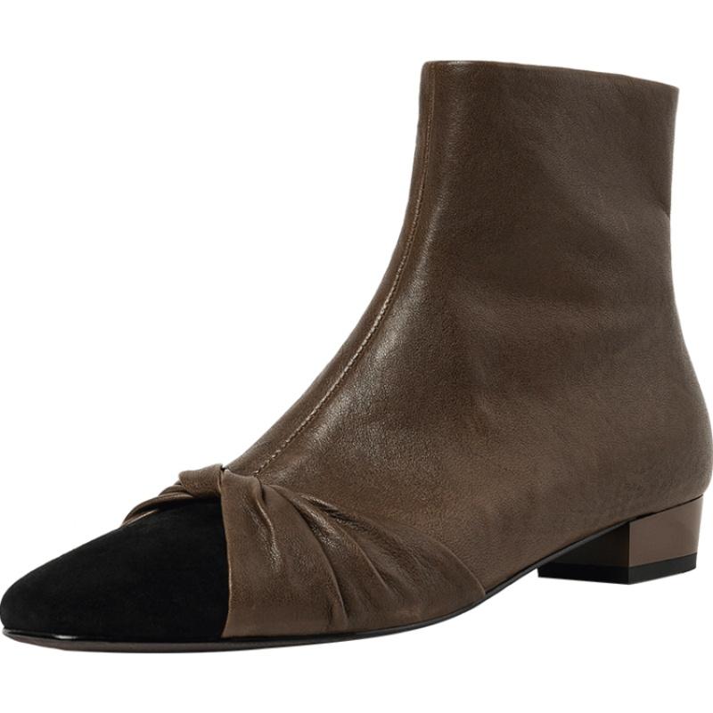 

Fashion 2025 Autumn/Winter Women Boots Genuine Leather Women Shoes square Toe Chunky Heel Shoes Ankle Boots Modern Chelsea Boots 34