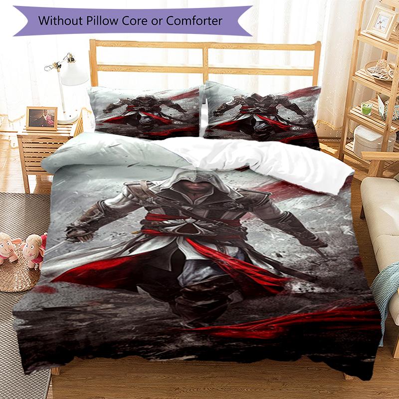3-teiliges Assassin's Creed Bettwäsche-Set Bettbezug mit Verschluss Enthält 1 Bettbezug & 2 Kissenbezüge, Weich und Bequem für Alle Jahreszeiten.