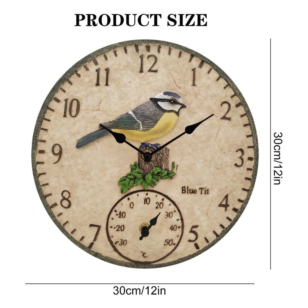 12 Inch Outdoor Thermometer Clock Waterproof Wall Clock Wall-Mounted Thermometer Clock For Patio Garden Yard Garden