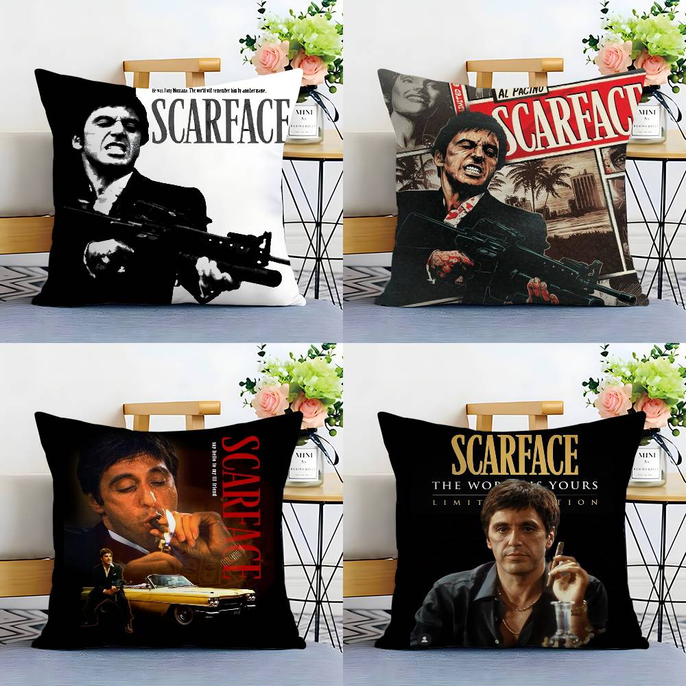 Classic S-Scarface Movie Pillow Case Plush Fabric Soft Double Sided Print Sofa Cushion Cover Throw Pillow Covers