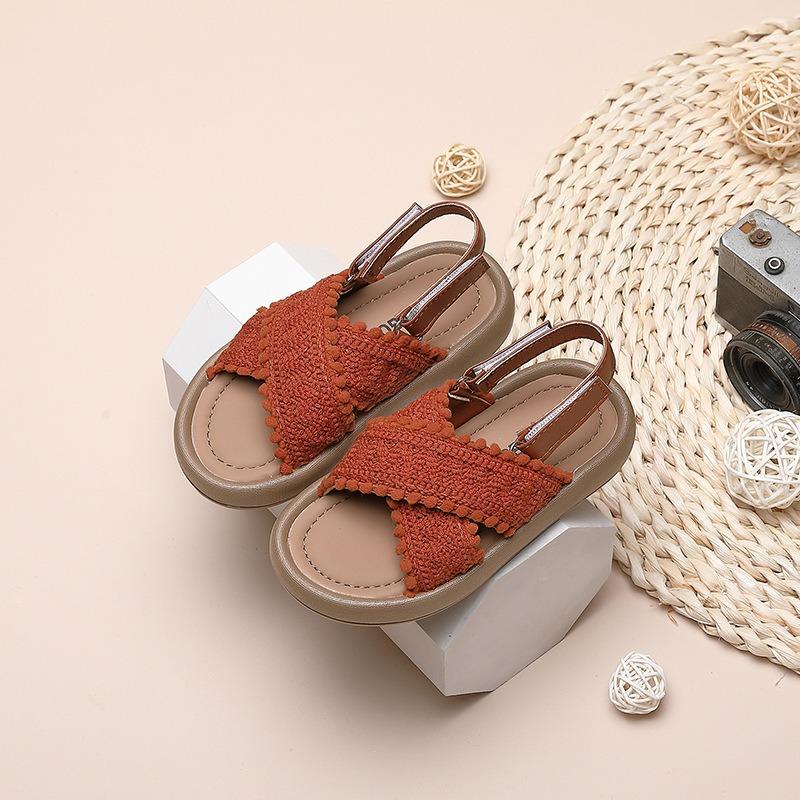 New Summer Girls Sandals, Retro Ethnic Style Soft Sole Comfortable Beach Sandals for Little, Medium and Big Kids Students 21 коричневый