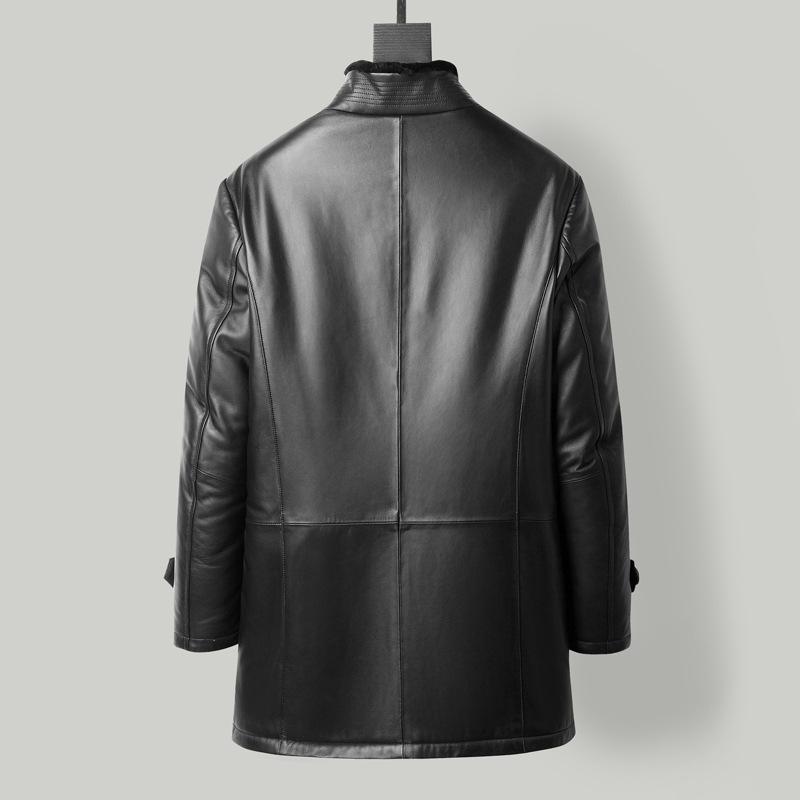 Nowy futrzany, uniwersalny męski płaszcz z prawdziwej skóry, średniej długości, z koziej skóry, pogrubiony, z klapami. Płaszcz z jagnięcego futra