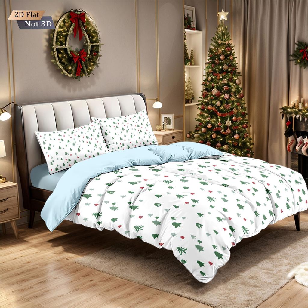 3pcs minimalist green Christmas tree printed coreless duvet cover set multi size bedroom holiday bedding holiday decorations