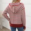 New Autumn and Winter Casual Commuting Retro Style Striped Zipper Hooded Sweater for Women