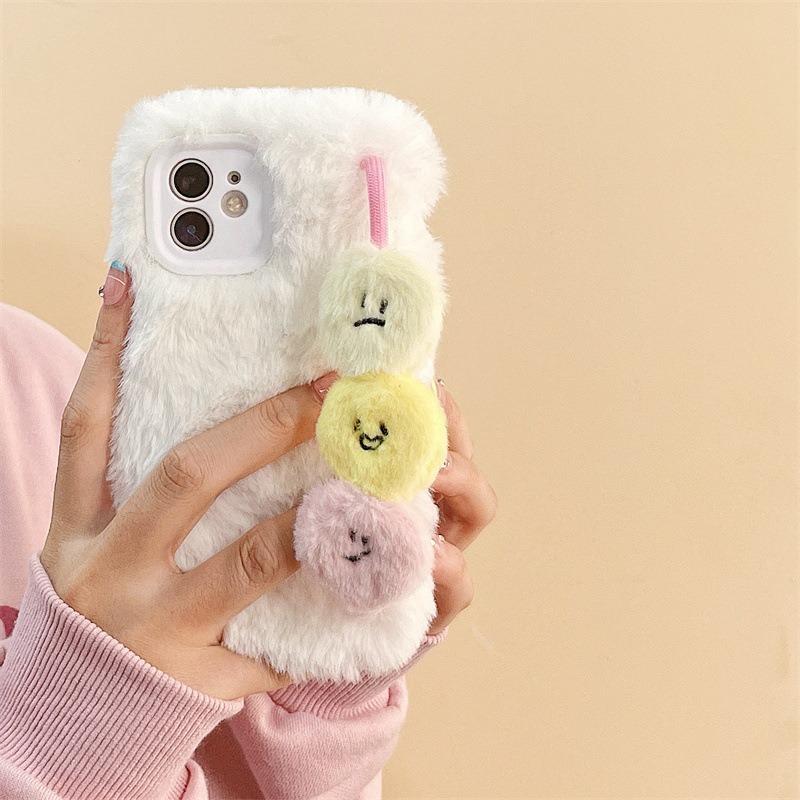 Ins Styl Roztomilý Plyšový Smajlík Náramek pro Apple 16 Pouzdro na Telefon IPhone 15 Promax Měkký 14 Dívka X