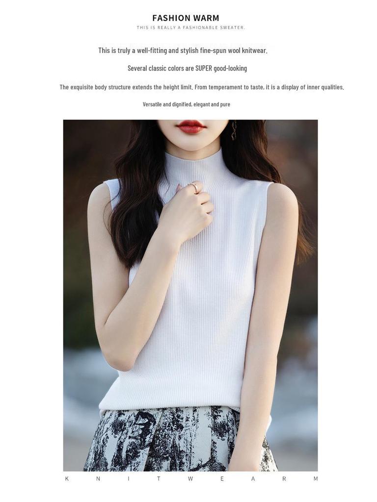 KuaJing Women's 2025 Summer Knitted Camisole Vest - Thin, High Collar, Loose-Fit, Sleeveless
