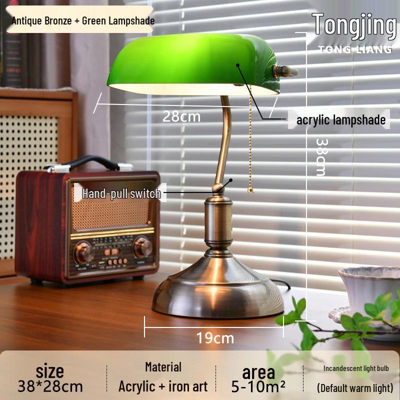 Vintage Green Banker Desk Lamp: Eye-Caring Bedside Light Inspired by Old Shanghai