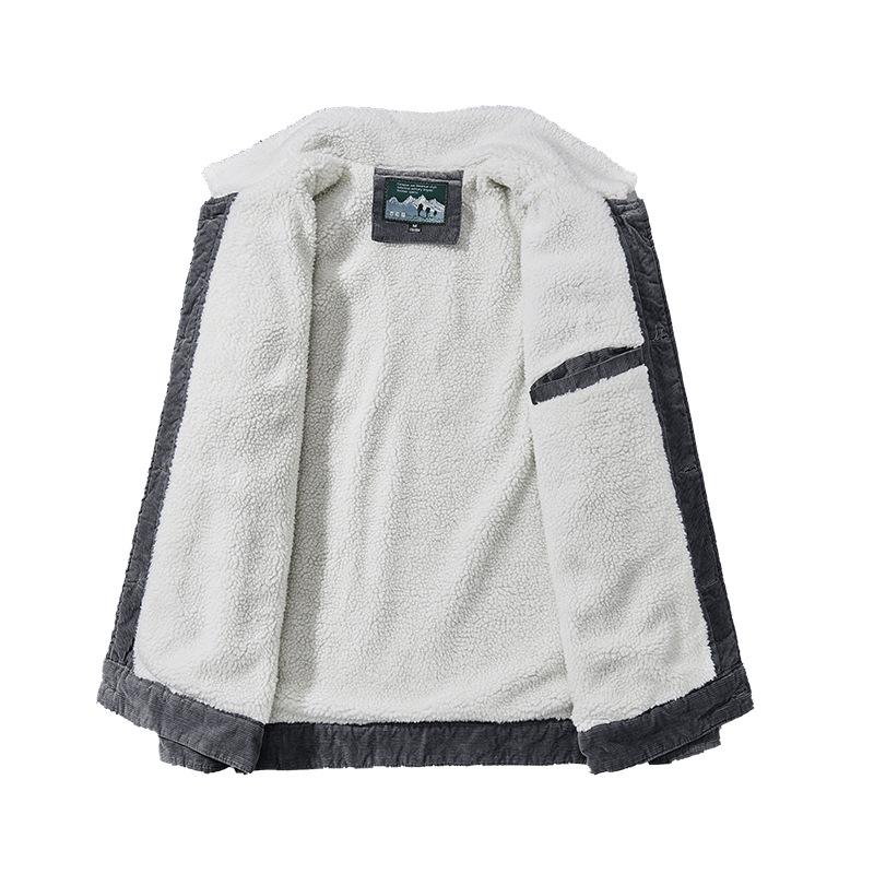 Herren Winterjacke aus dickem Samt mit Sherpa-Futter, kurze Jacke, Cord, lässiger Baumwollmantel, trendig