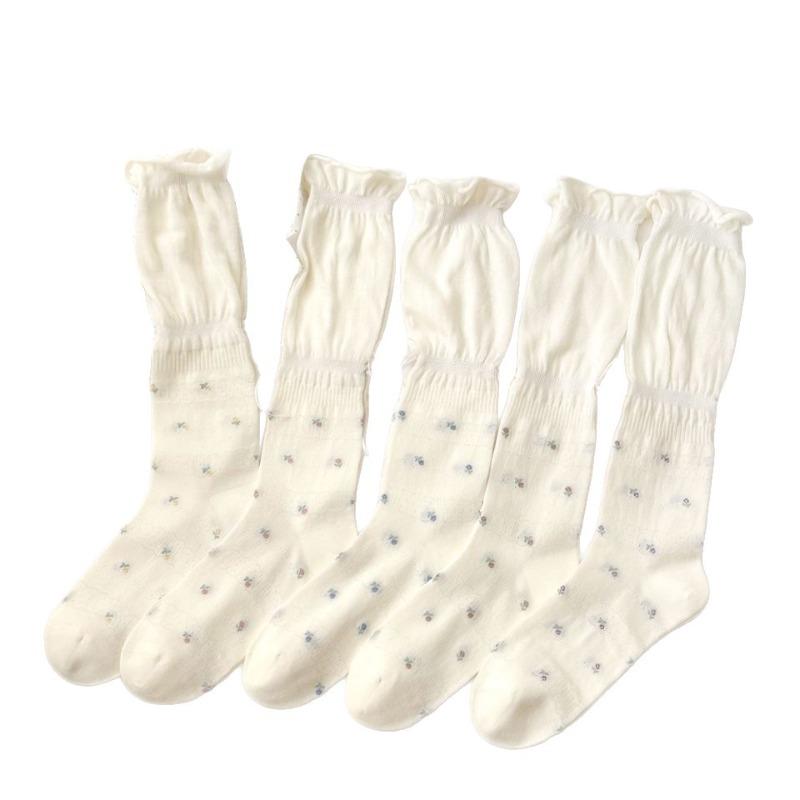 Spring and Summer Thin Ballet Style Women Socks JK Floral Ribbon Women Calf Socks Super Fairy Mesh Breathable Cotton Pile Socks
