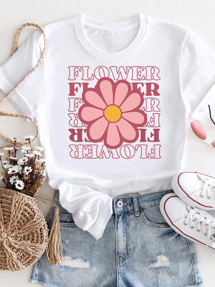 Flower Lovely Trend 90s Clothing Print White T Shirt Short Sleeve Tee Unisex Ladies Casual Top Female Fashion Graphic TShirt