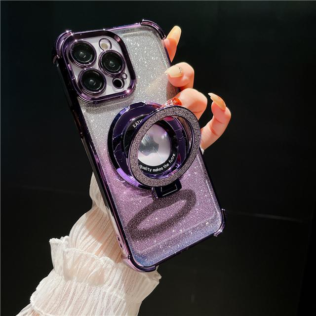 For iPhone 15 Pro Max Luxury Magsafe Magnetic Flash Plating Stand Phone Case For iPhone 11 12 13 14 16Plus Lens Protective Cover
