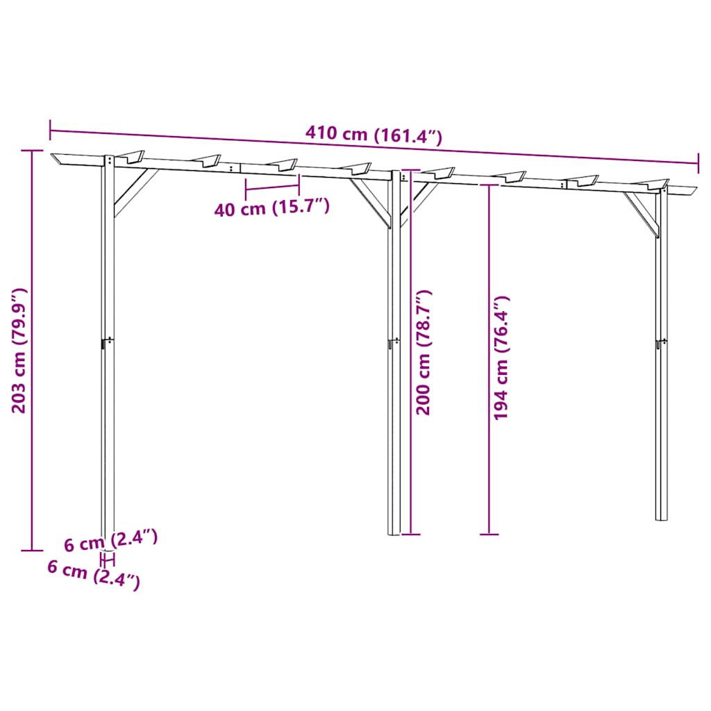 Pérgola de Jardim 410 x 40 x 203 cm Madeira