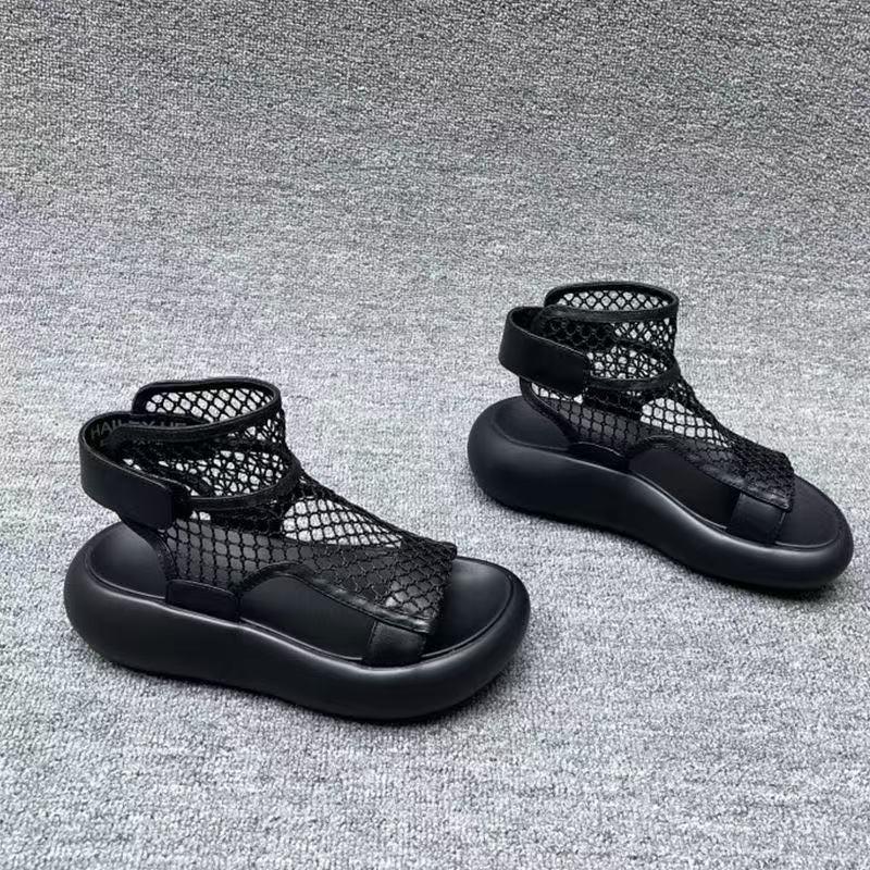 

Летние сандалии с вырезами из сетки, дышащие, тонкие, с высоким верхом, женские, с круглым носком, открытым носком, противоскользящие, износостойкие, охлаждающие ботинки 40 чёрный