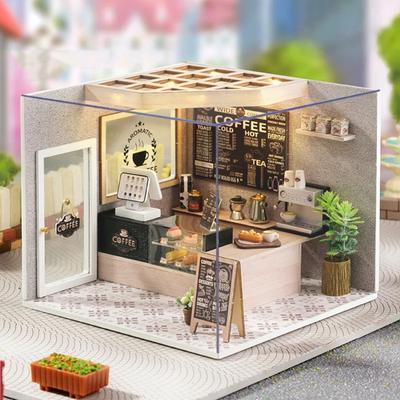 Cutebee DIY-Puppenhaus-Bausatz mit Möbeln und Licht, Café, Miniatur-Puppenhaus, Holzmodell, Spielzeug für Erwachsene, Geburtstagsgeschenke