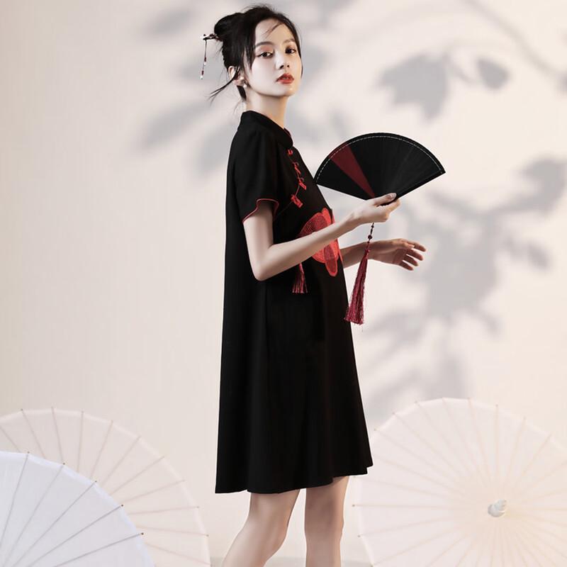 JK&JS New Chinese Style Embroidered Slim Dress