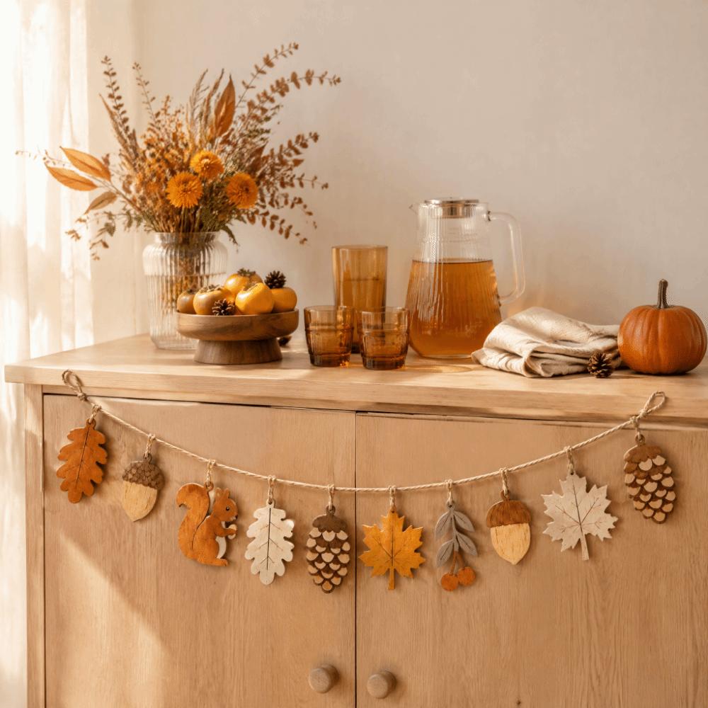 10 Stück 2D Flachfall Holzgirlande Banner DIY Basteln Herbstblatt Hängende Dekoration Kamin Regal