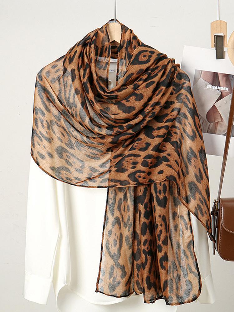 Elegantes Damen Vintage Durchsichtiges Leopardenmuster Seidenschal Kopftuch Wickeltuch Schal Sonnenschutz Bandana Hijab Damen Schal Pareo Sommer Neu