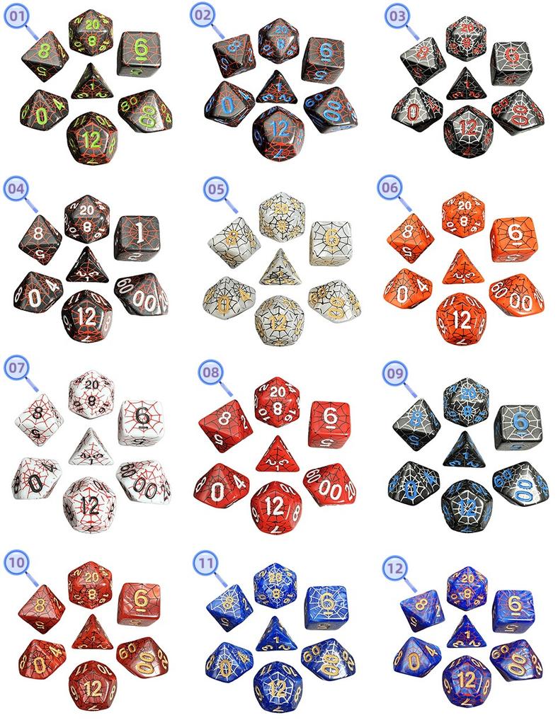 Halloween Spider Web Dice 7pcs Fashion Dice for Dungeon and Dragon DND TRPG Game