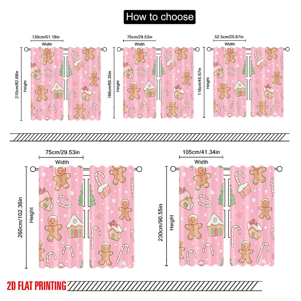 2pcs,2D Plane Printing Contemporary Curtains Gingerbread Christmas Candy (3) Durable Polyester (without Rod) Holiday Perfect for