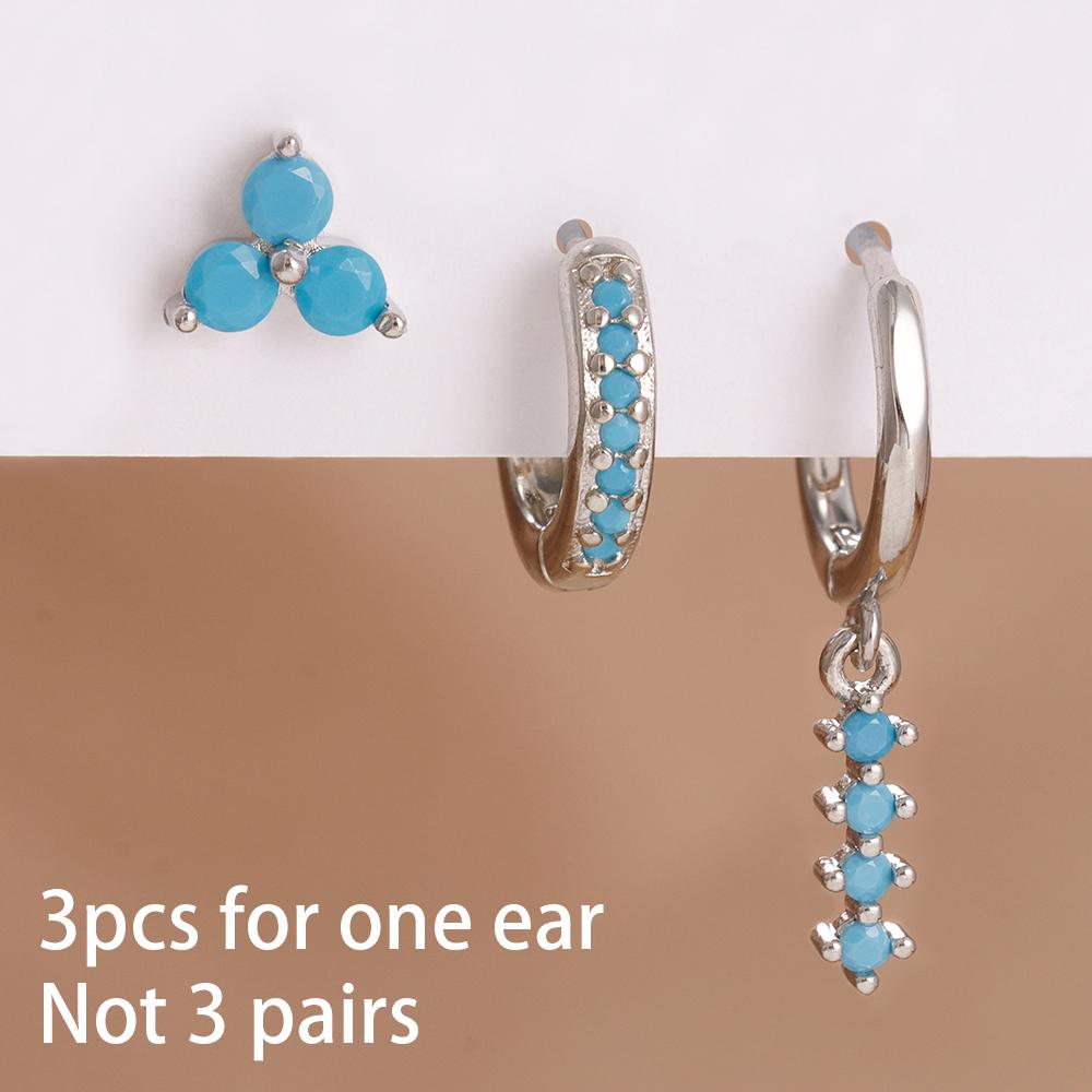 2PCS Classic Blue Zirconia Small Huggie Hoop Earrings Set For Woman 14K Gold Plated Helix Tragus Cartilage Piercing Jewelry