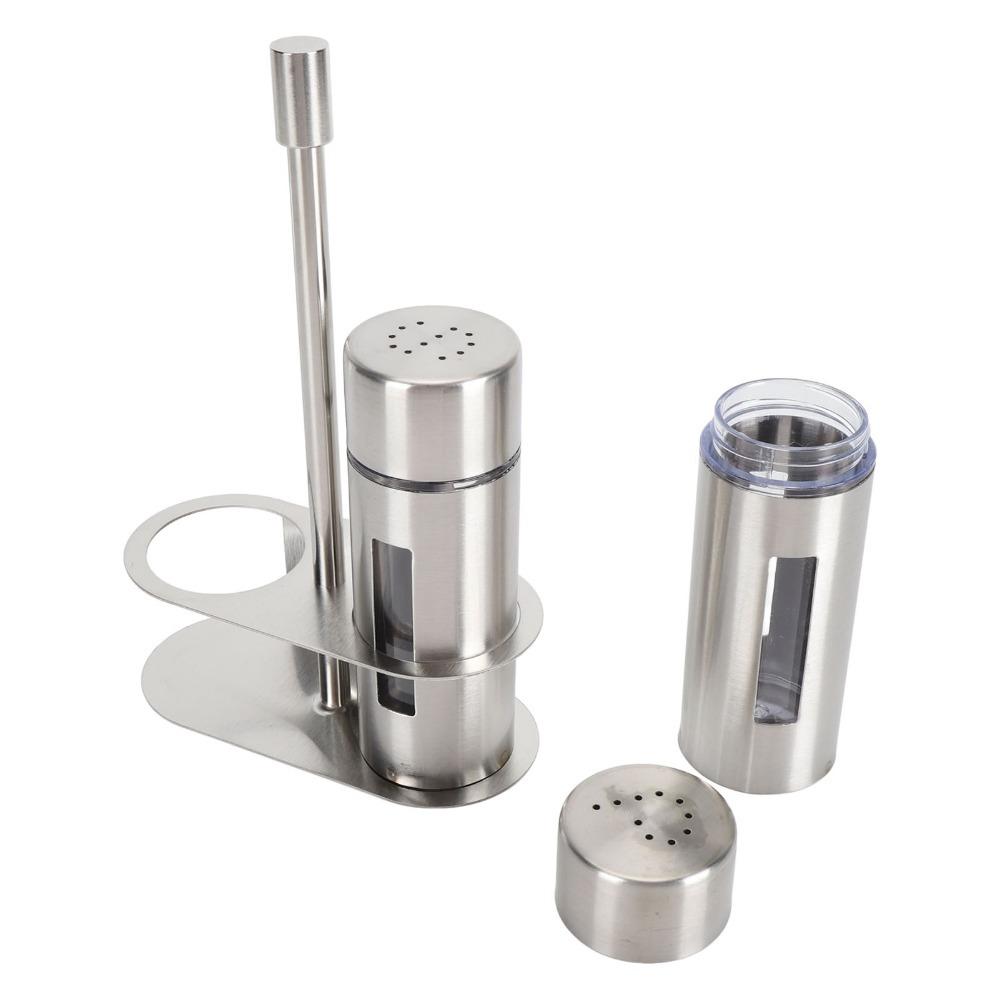 2pcs With Base Stand Salt And Shakers 304 Stainless Steel Spice Dispenser Set  For Kitchen