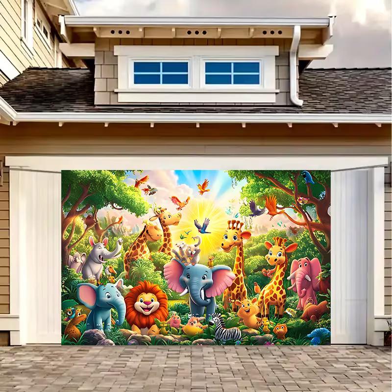 Cartoon Jungle Animals Tapestry, Kids Room Safari Background Cloth, Nursery Wall Decor