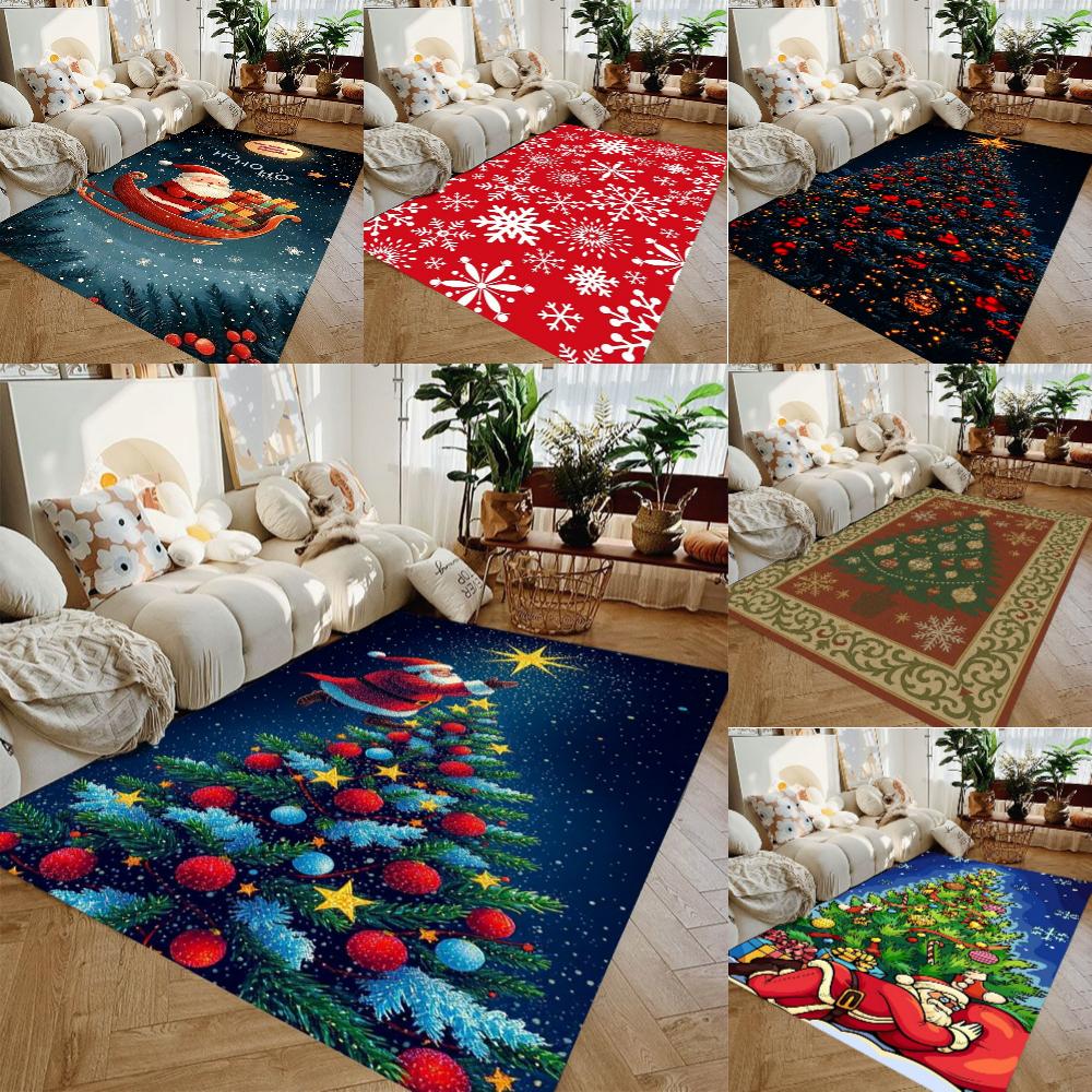 Christmas Tree Santa Claus Carpet Living Room Sofa Bedroom Study Room Entrance Door Mat Non-slip Cartoon Holiday Festival Decor
