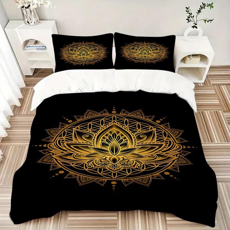 3pc Lotus Mandala Cover Set - 1 Quilt Cover + 2 Pillowcases, All Seasons Bedroom Setting, Perfect for Home002