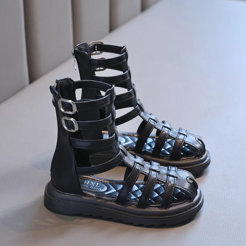 New Summer Little Girl Children Sweet Princess Long Sandals High-top Gladiator Platform Shoes Kids Wedding Party Footwear