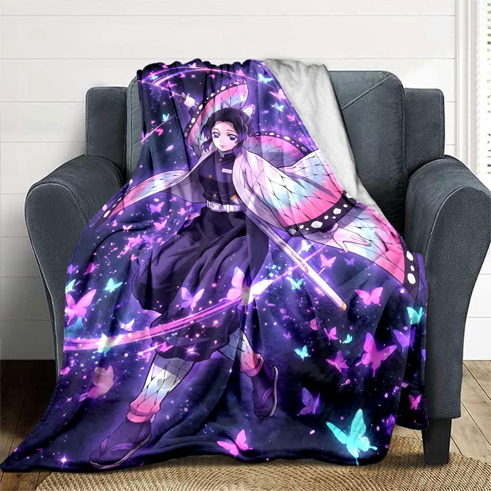 1pc Kochou Shinobu Blanket, Gift, for Men and Women, Soft Blanket, Good for Sofa Bed Couch Travel, Lightweight Flannel Blanket