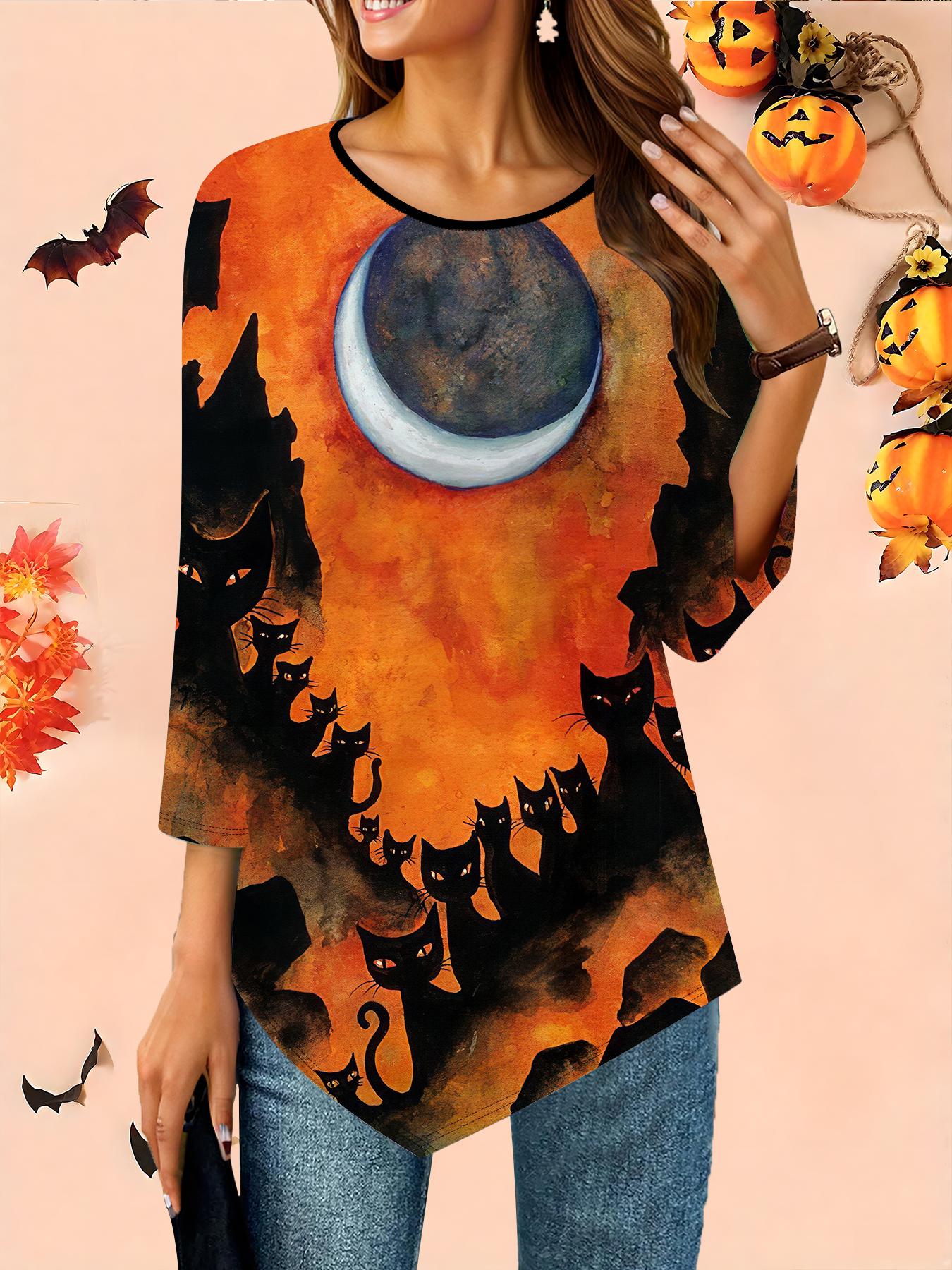 

Женская свободная футболка с круглым вырезом и рукавом три четверти, 3D-рисунок на Хэллоуин, идеальный подарок на Хэллоуин и Рождество XS