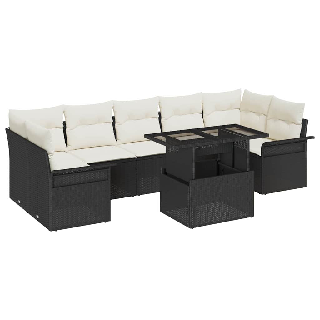 Garden Sofa Set with Cushions 8 pcs Black Poly Rattan