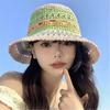 Rainbow Color Sun Hat Holiday Spring Weaving Straw Hat Woman Commutes Camping Taking Photo Handmade Beach Hat for Girl  Green