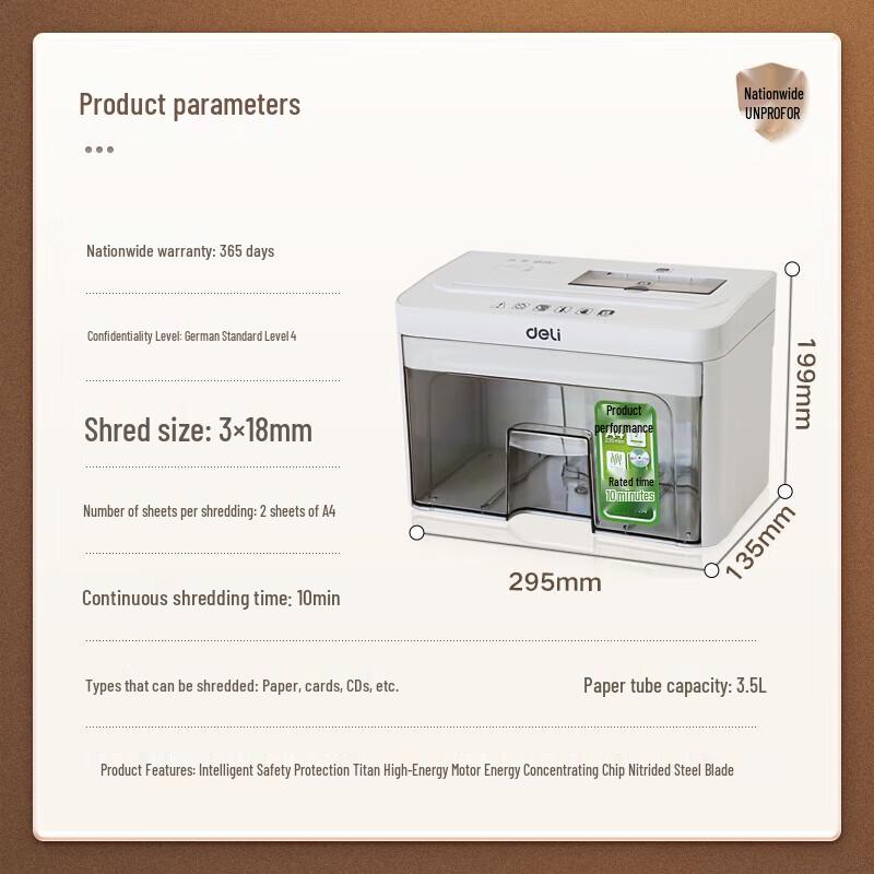 Deli 4-Level Security Desktop Shredder CN Plug (adapter Included)