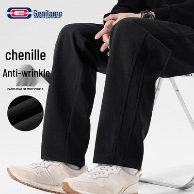 GENIOLAMODE Herren Anti-Falten Chenille Gerade Bein Freizeithose