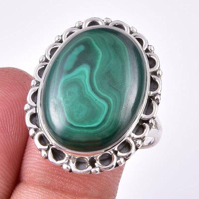 Natural Malachite Gemstone 925 Solid Sterling Silver Jewelry Ring Size 10 G7f63