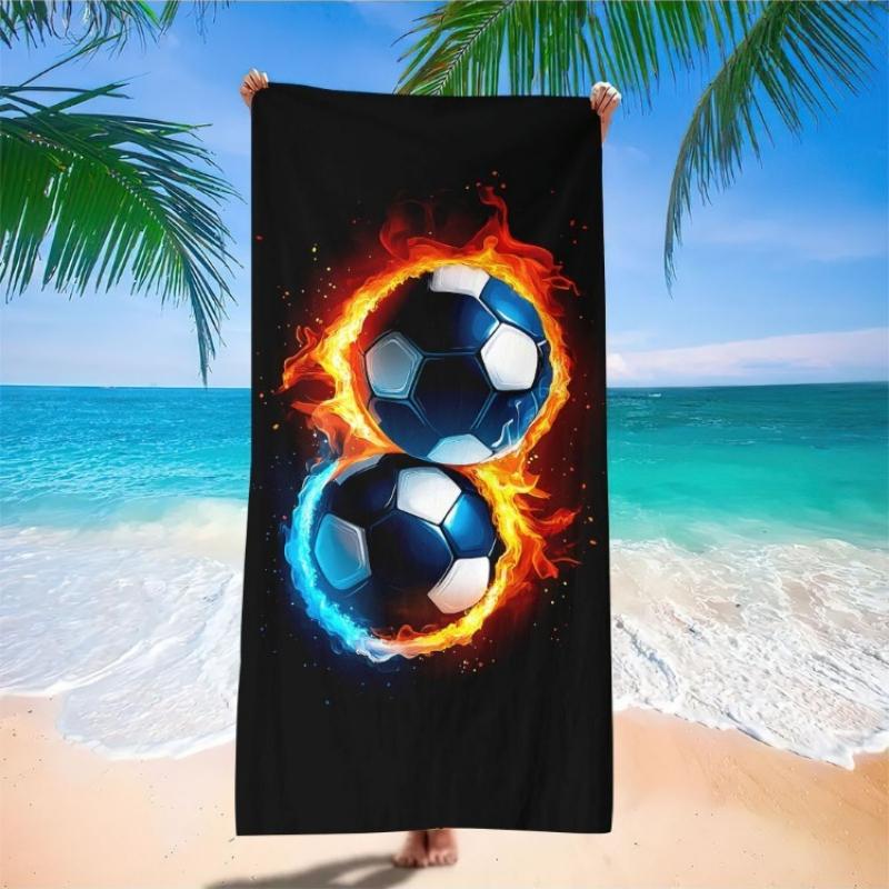 

1pc Large Microfiber Beach Towel - Quick-Dry Sand-Free Lightweight Absorbent Compact Travel Towel with Soccer Fire Ice Tropical W40*H60(CM)