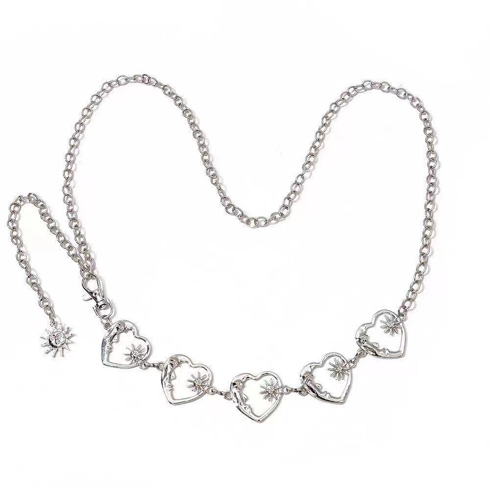 Crescent Moon & Sunflower Metal Waist Chain for Women - Adjustable Waistband Body Decoration