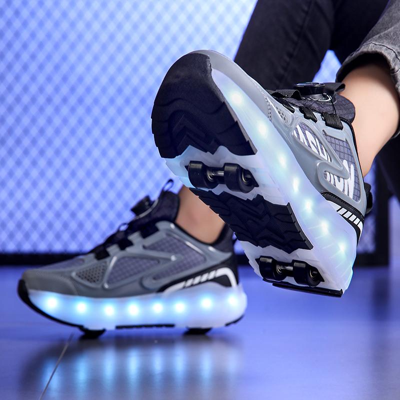 29-40 Pantofi de alergare cu patru roți pentru băieți Pantofi plați detașabili Pantofi sport luminoși USB reîncărcabili Patine cu rotile pentru fete Pantofi pentru băieți