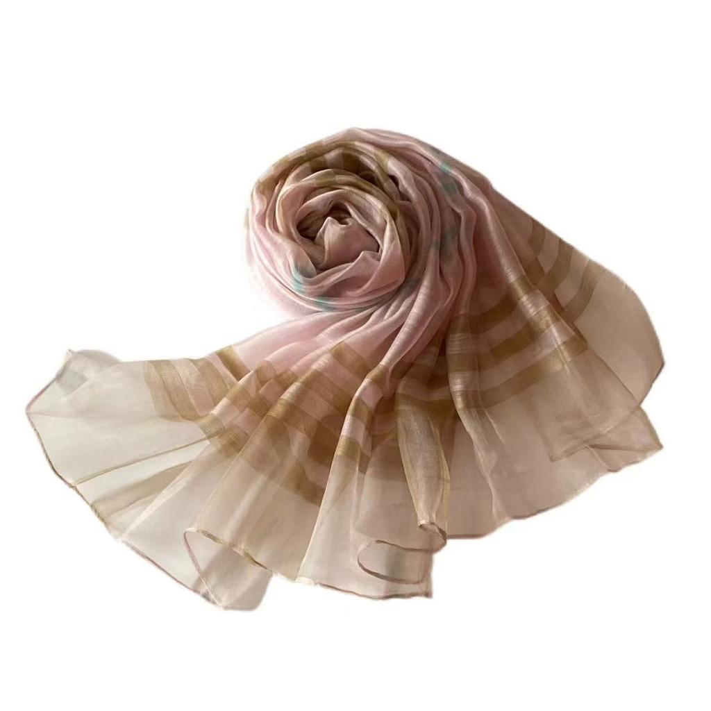 Silk Scarf Summer Thin Travel Sunscreen Headscarf Beach Yarn Striped Female Ethnic Style Literature And Art